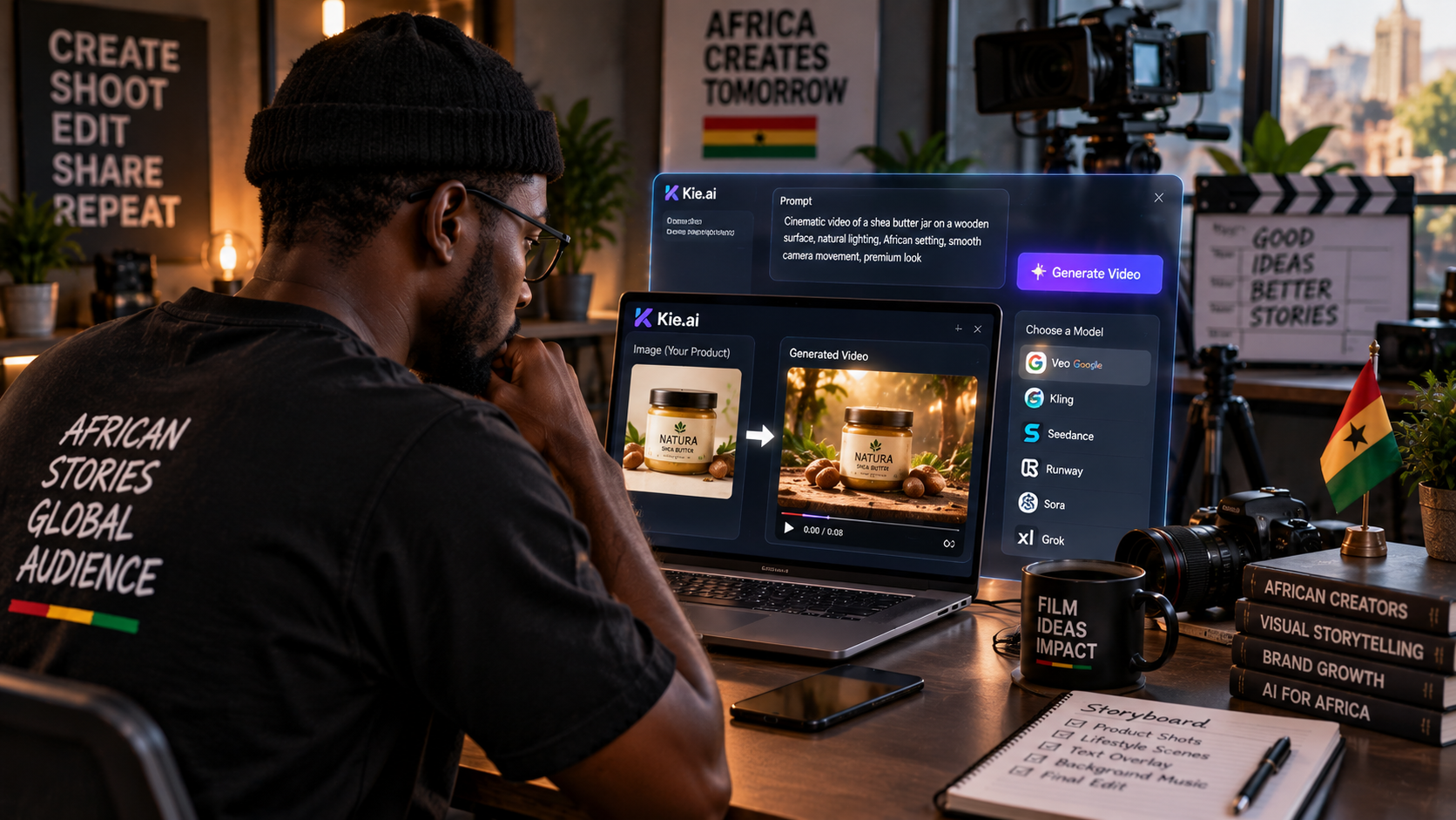 A Ghanaian man using KIE AI to edit images