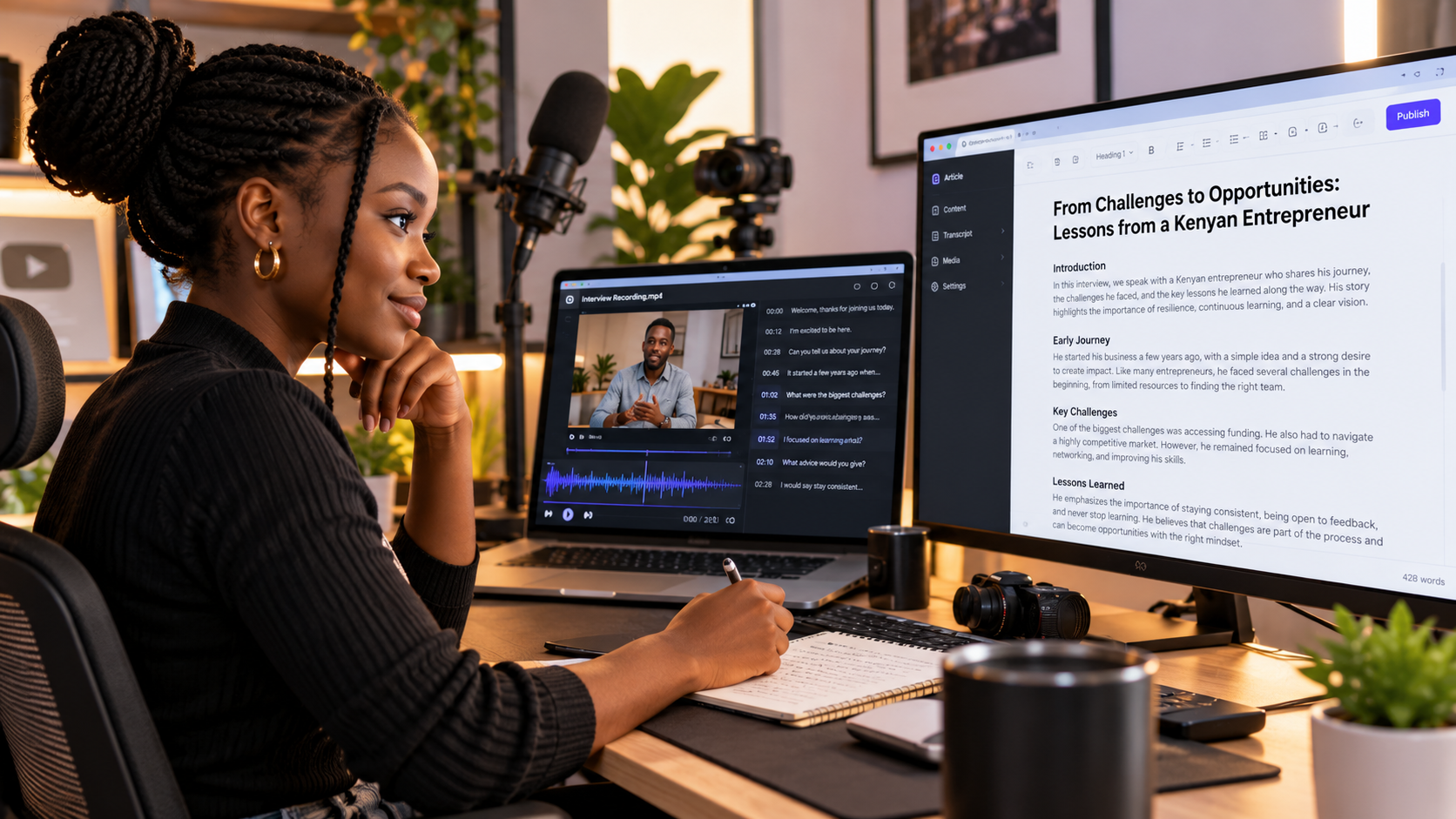 Female converting video to text
